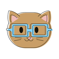 cute cat with glasses icon over white background vector illustration