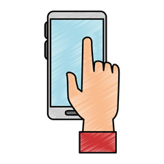 hand user with smartphone isolated icon