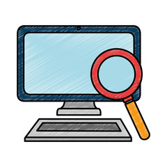 computer desktop with magnifying glass