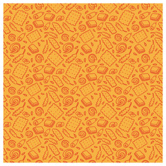seamless pattern of biscuit, butter, chocolate, ears of corn. suitable for use as packaging paper, greeting card