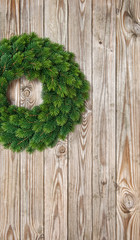 Christmas wreath decoration rustic wooden background