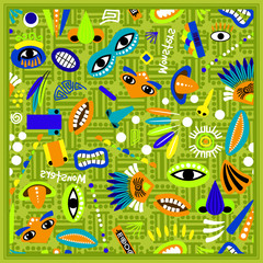Obraz premium kids green bandana with monster pattern
