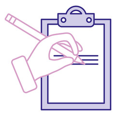 hand human with pencil writing in clipboard