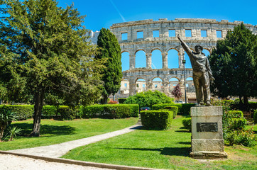World War II Naval statue in Valerijin park, Roman Amphitheater. Pula, Istria, Croatia,