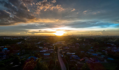 Top view or Aerial view Sunset in northern Thailand