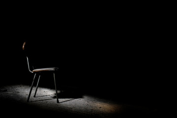 Interrogation chair.An old chair in my basement.Spot light