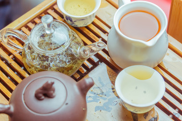 Chinese clay teapot with green tea