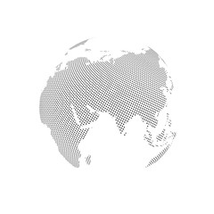 Abstract Globe with Dotted Map. Black and White Halftone Effect Vector Illustration.