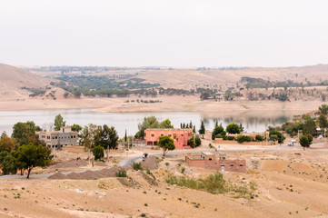 The village of Aguegour, with its dam, Al Haouz, Marrakech, Morocco