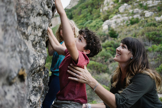 Mom and Kids rock Climbing