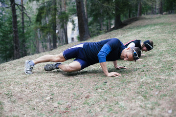 Two people training outdoors