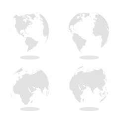 Abstract Set of Globes with Dotted Map. Black and White Halftone Effect Vector Illustration.