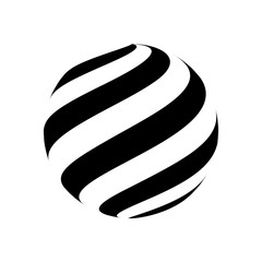 Abstract Logo Design. 3D Sphere of Lines. Black and White Vector Illustration.