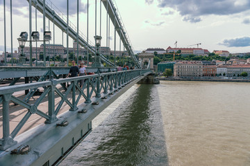 View on Chain Bridge in Budapest, Hungary in sunny summer day