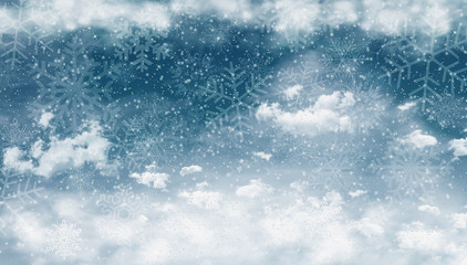 Night winter sky with clouds and snow 3D Rendering