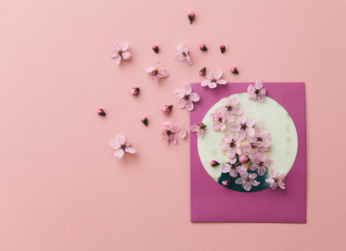  A picture print on pink background with pink flowers