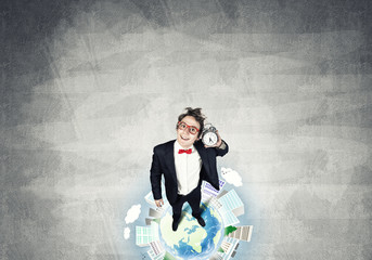 Comic businessman in red glasses