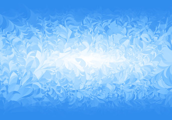 Fototapeta na wymiar Winter blue frost pattern on white background