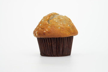 Blueberries muffin on white background.