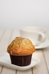 Blueberries muffins on white background,