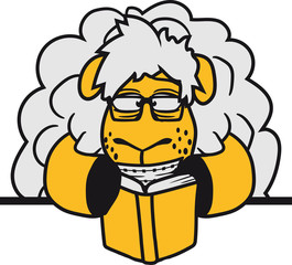 wand rand bücherwurm lesen nerd geek hornbrille zahnspange freak schlau intelligent lustig klein süß niedlich comic cartoon schaf ziege wolle bauer bock müde cool