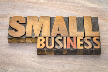 small business banner in letterpress wood type