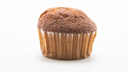 Brown banana cupcake on white background