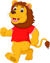 funny lion cartoon running with smile