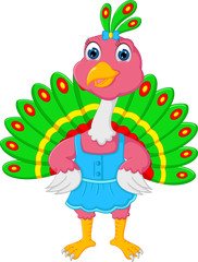 beauty peacock cartoon standing with smile