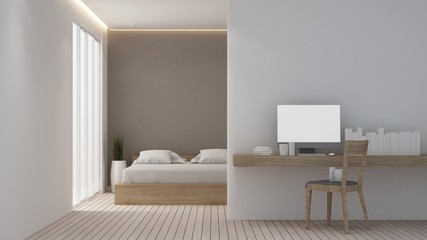 The 3D rendering Bedroom space minimal and wall decoration empty in hotel
