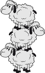 turm artisten kunststück zitkus glücklich lustig klein süß niedlich comic cartoon schaf ziege wolle bauer bock müde cool
