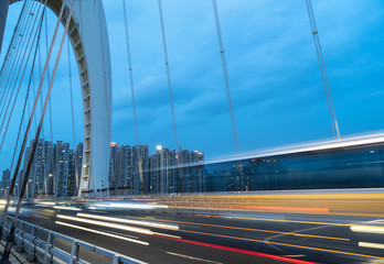 Fototapeta na wymiar traffic at steel bridge against sky,tianjin,china,asia.