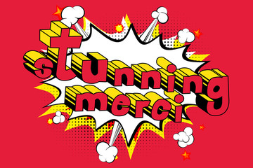 Stunning Merci - Thank You in French - Comic book style word on abstract background.