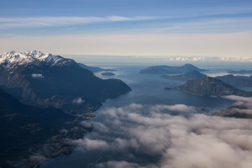 Islands in Howe Sound, taken North of Vancouver, BC, Canada, during an early spring morning.