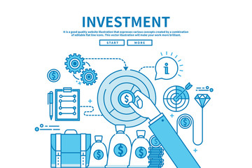 Modern flat blue color line vector editable graphic illustration, business finance concept, investment