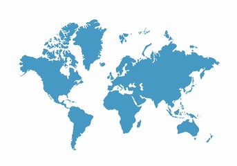 Fototapeta na wymiar Blue World Map on white background, Vector Illustration