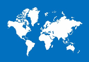 White World Map on blue background, Vector Illustration