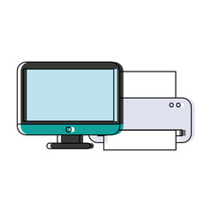 computer and printer icon over white background vector illustration