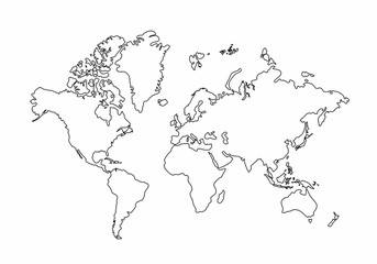 World map outline graphic freehand drawing on white background, vector of Asia, Europe, north, south, america, Australia and africa