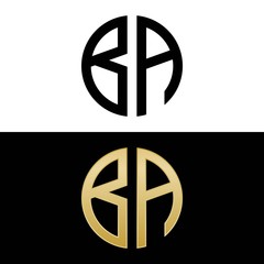 ba initial logo circle shape vector black and gold