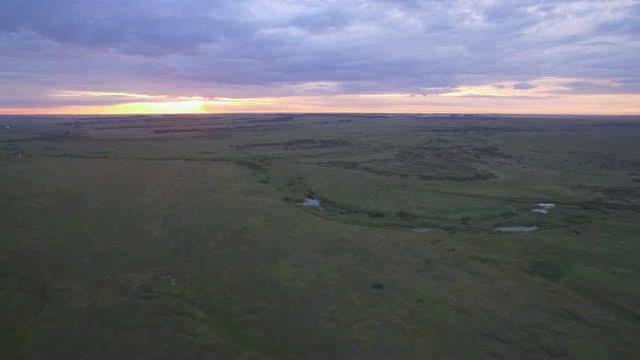 beautiful aerial view from drone. field with sunset sky nature landscape background. Aerial view, sunrise on foggy day over mountains and fields