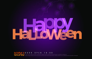 Happy Halloween Logo Design template with thunder on dark background. october 31 Happy Halloween Party Trick or Treat Logo Design for Banner, Poster, card vector illustrator