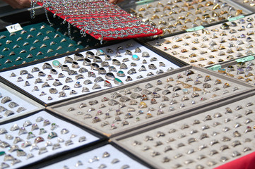 trays of rings at Flea Market