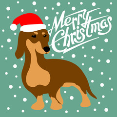 happy new year dog card vector illustration flat style