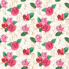 Oriental roses seamless pattern