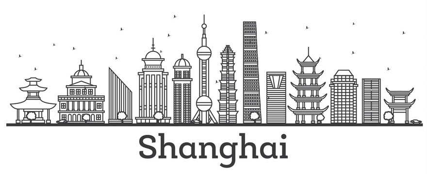 Outline Shanghai Skyline with Modern Buildings.