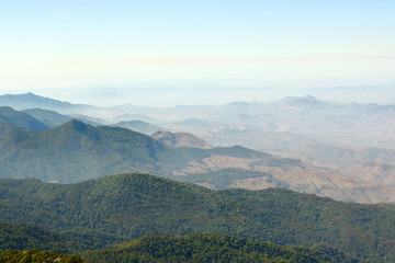 Naklejka premium Beautiful mountain scene view of Kew Mae Pan Nature Trail in Doi Inthanon National Park, Chiang Mai , Thailand