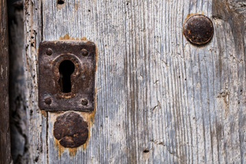 Old wood door with keyhole