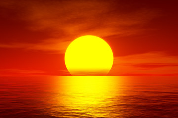 coucher de soleil rouge sur l& 39 océan