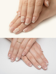 Very beautiful silver metallic nails closeup gel, acrylic